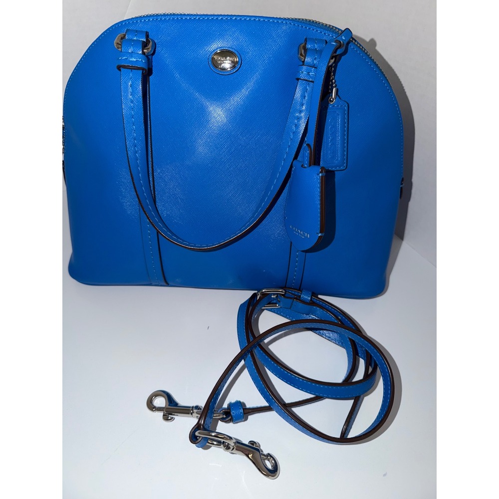 Coach Cora Domed Satchel Blue Saffiano Leather Crossbody Bag F25671